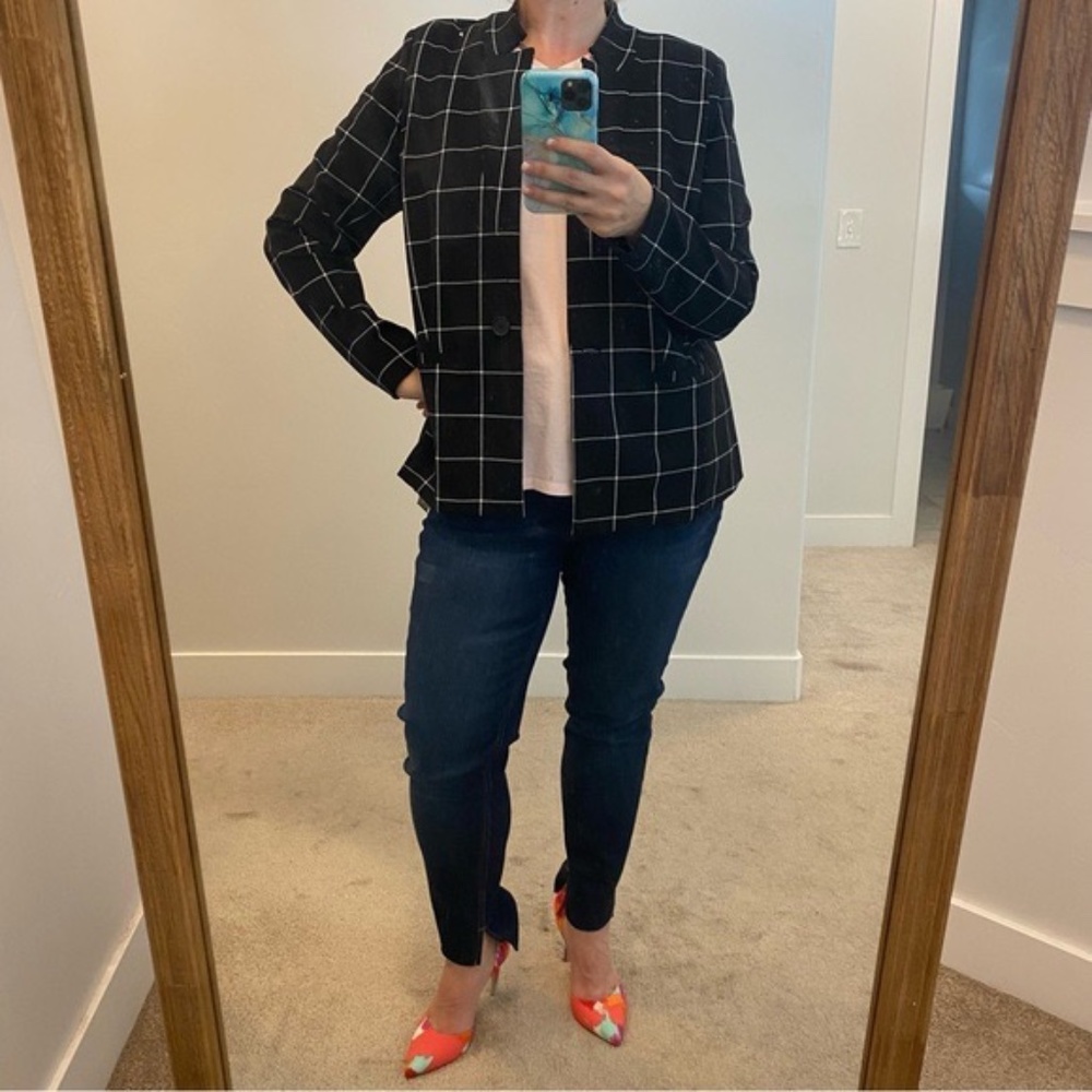 ELOQUII 9-to-5 Windowpane Blazer with Shoulder Pads